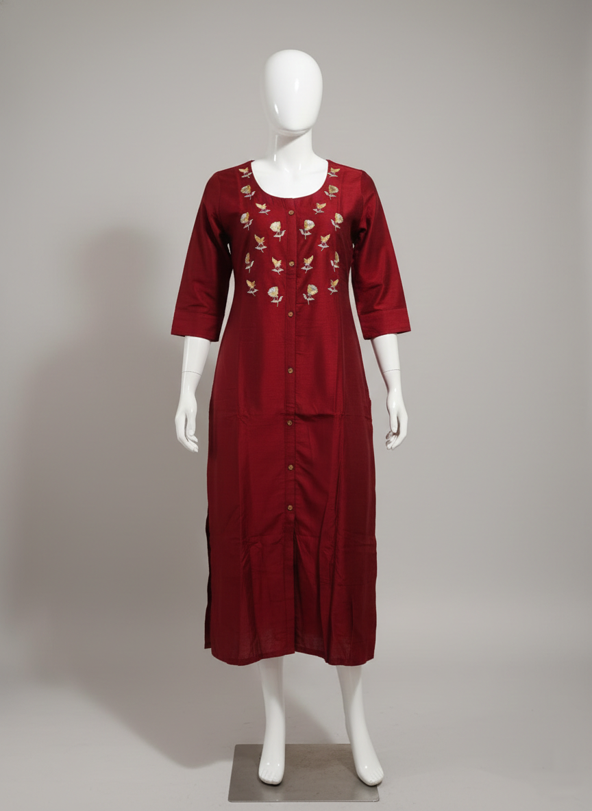 Maroon Cottonsilk Kurta (Size L/40)