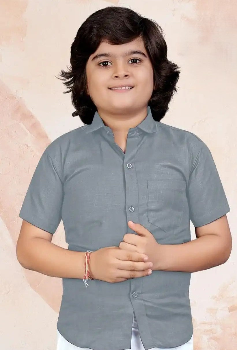 Plain Cotton Shirt - Size 30 (Age 7-9)