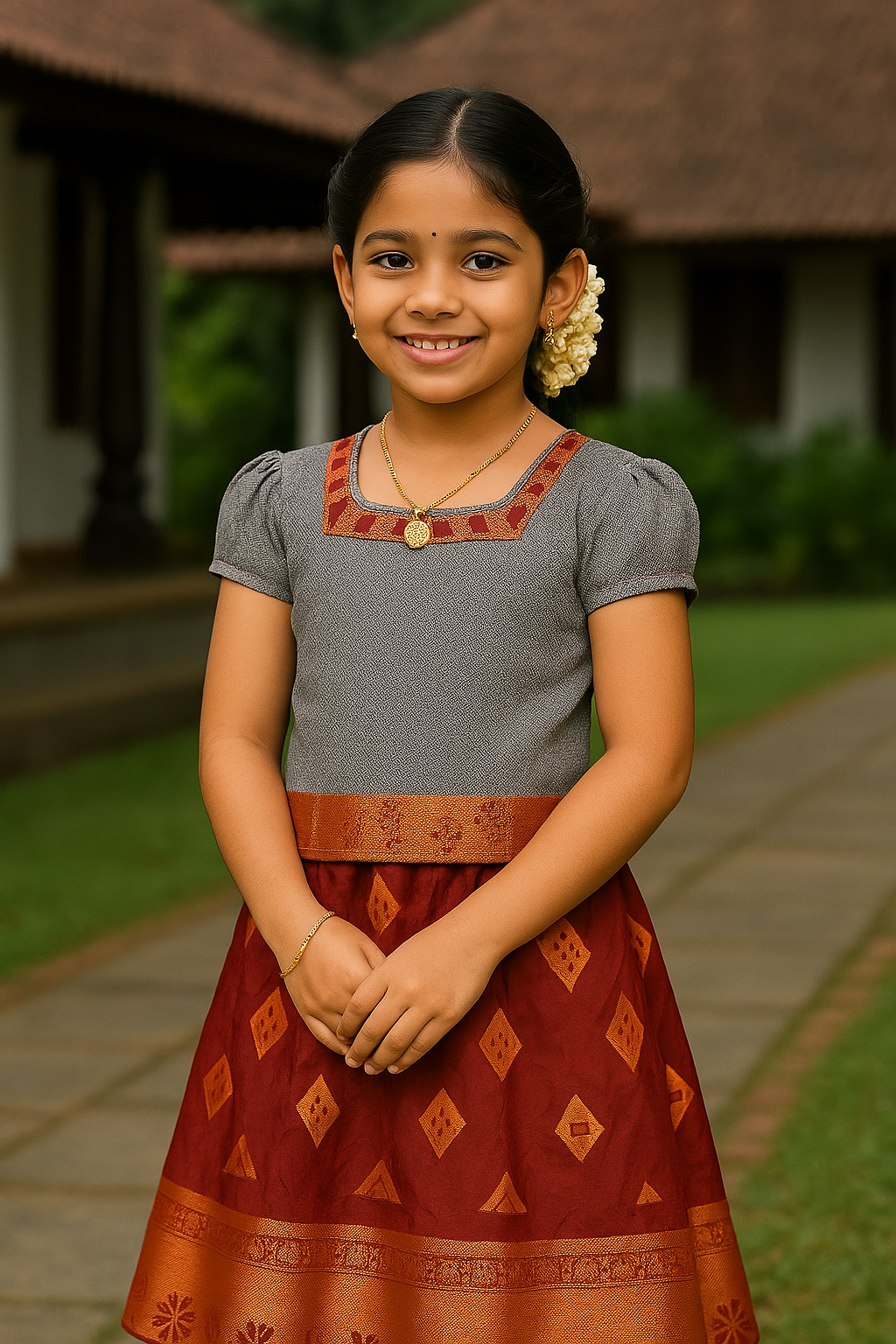 Skirt & Blouse for 8 Year Old - Grey & Maroon