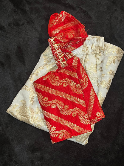 Banarasi Skirt & Blouse for 3 Year Old - Red & Gold