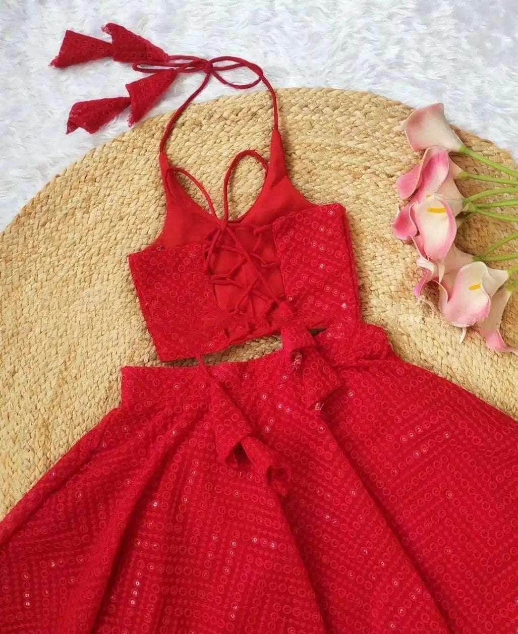 Embroidered Skirt & Halter Top Set