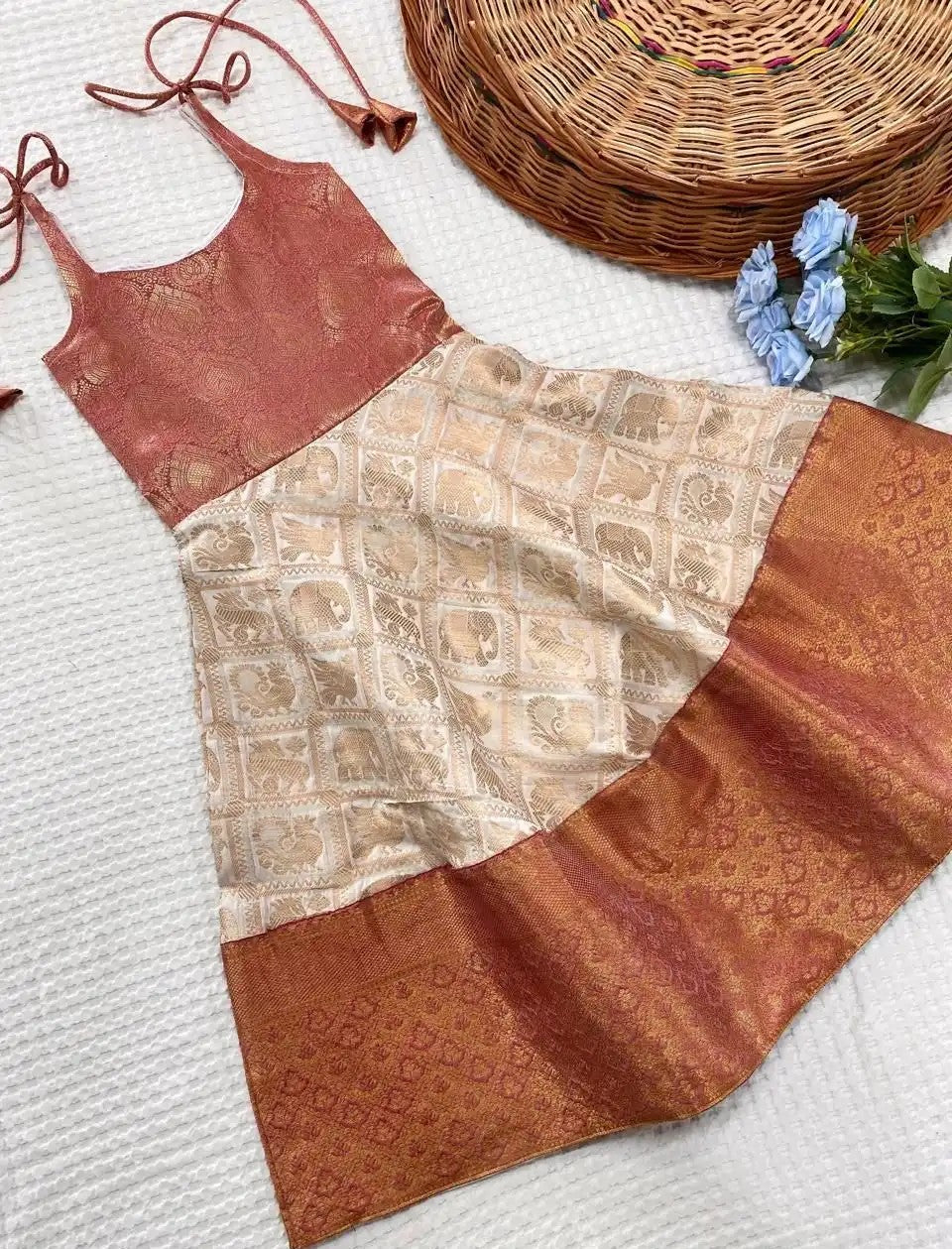 Pattu Gown for 8 Year Old - Pink & Offwhite