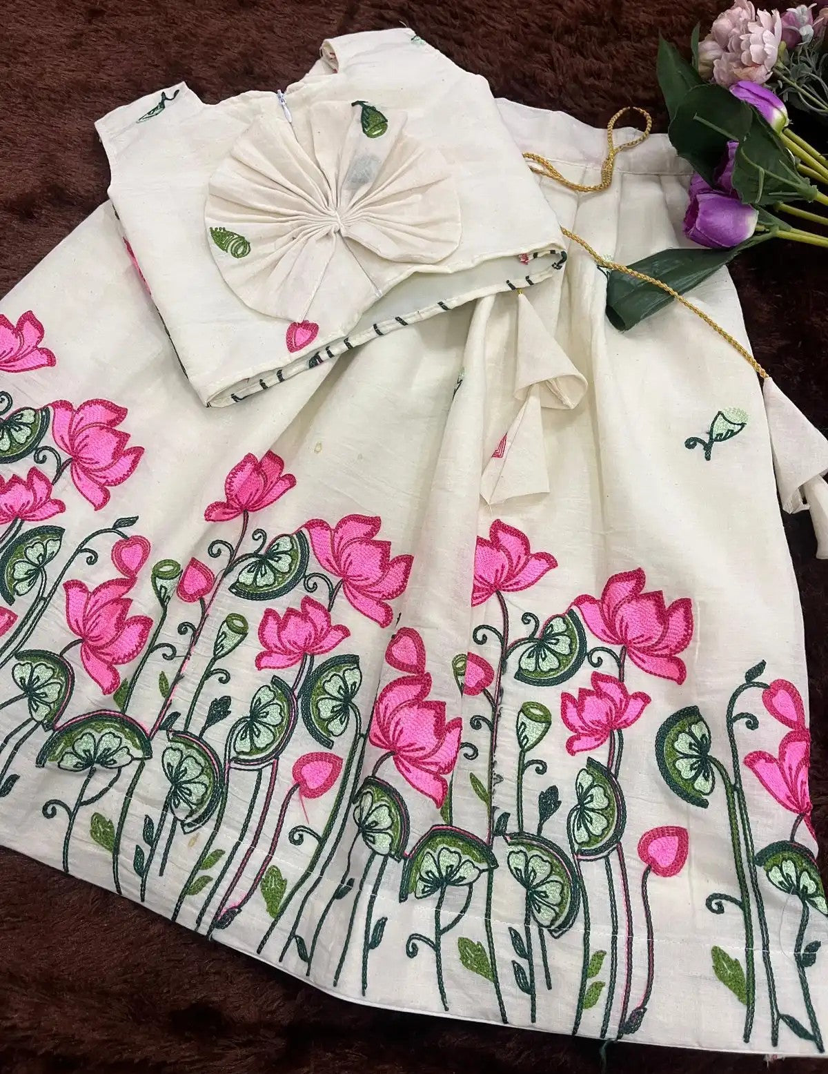 Lotus Threadwork Skirt & Top Set for 5 & 7 Year Olds