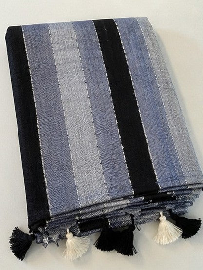 Grey & Black Striped Mul Cotton Saree