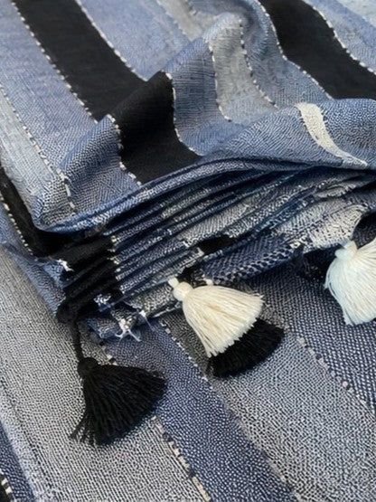 Grey & Black Striped Mul Cotton Saree