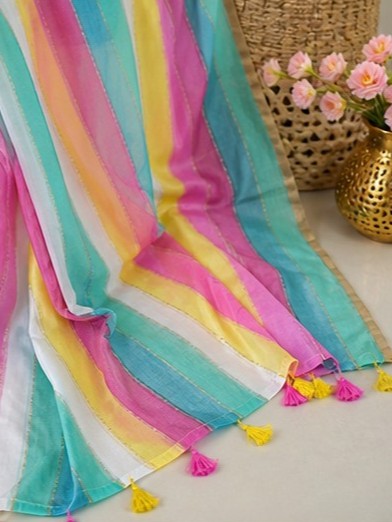 Pastel Rainbow Mul Cotton Saree