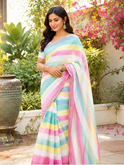 Pastel Rainbow Mul Cotton Saree