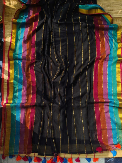 Honey Rose inspired Black Saree with Rainbow Border