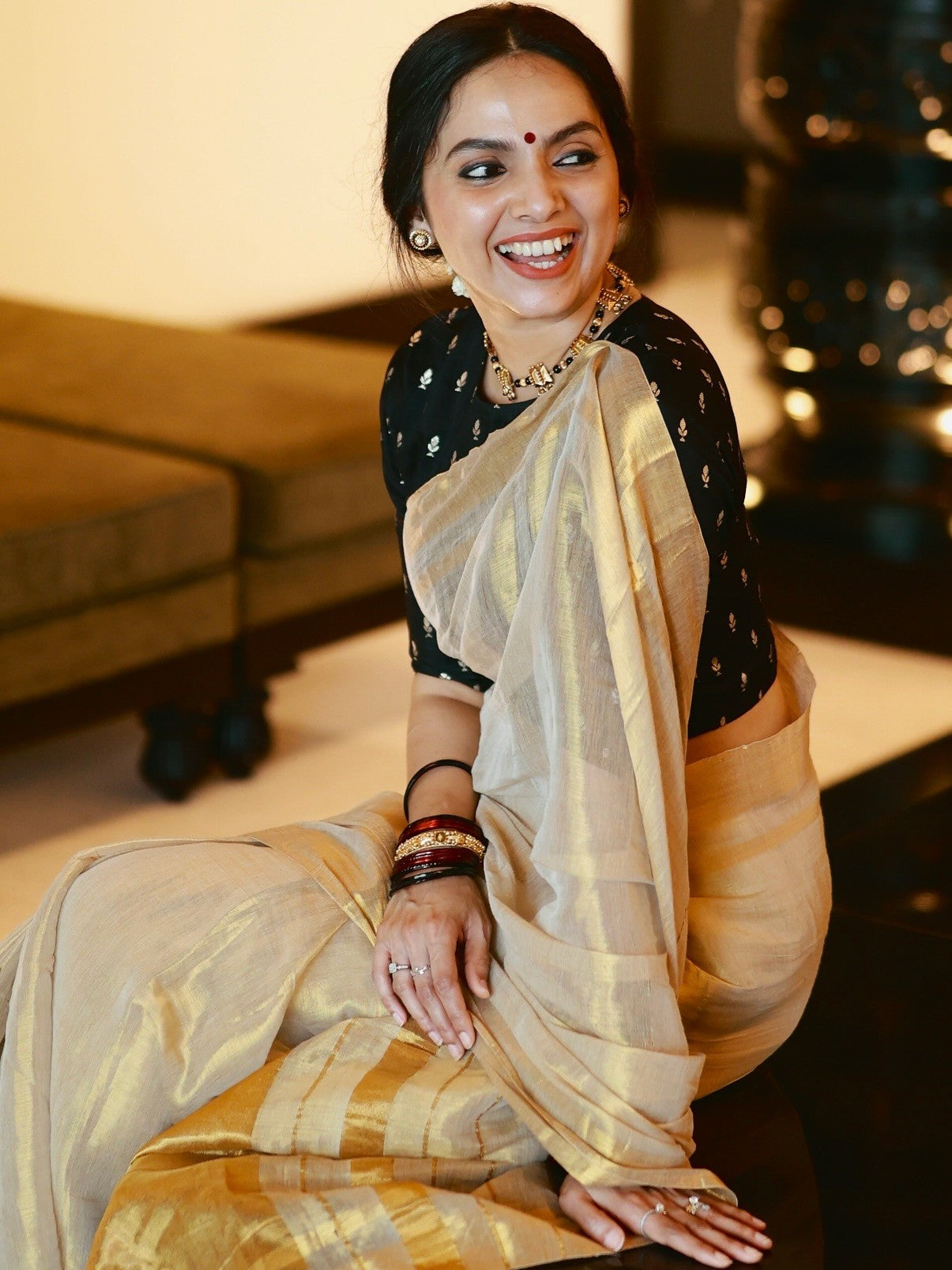 Samvritha Sunil inspired Tissue Mul Cotton Saree