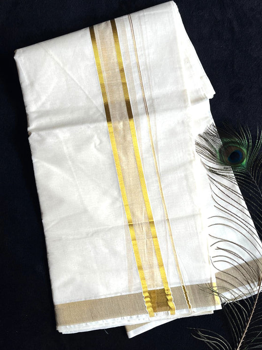 Off-white/cream Kasavu Mundu - Gold Border