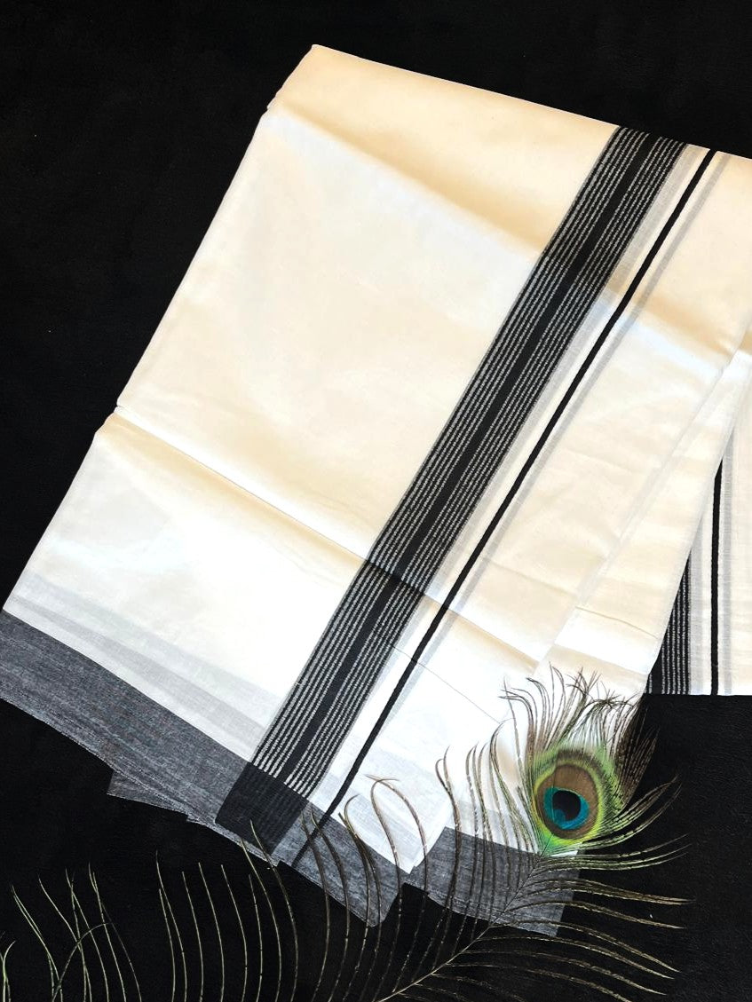 Bleached/white Cotton Double Mundu - Black