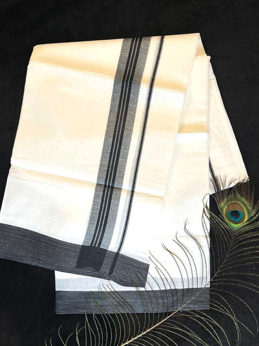 Bleached/white Cotton Double Mundu - Black
