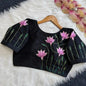 Silk Blouse with Lotus Print & Bugle Beadwork