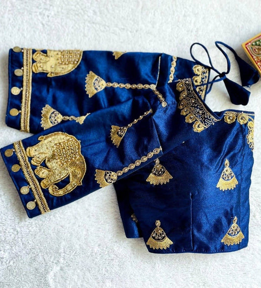 Embroidered Silk Blouse - Blue