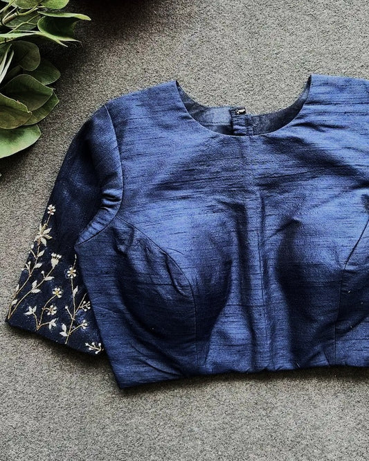 Silk blouse with handwork on sleeve