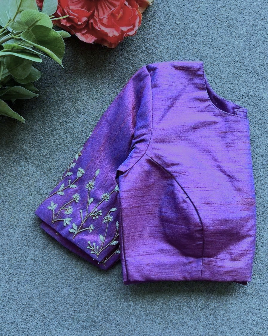 Silk blouse with handwork on sleeve