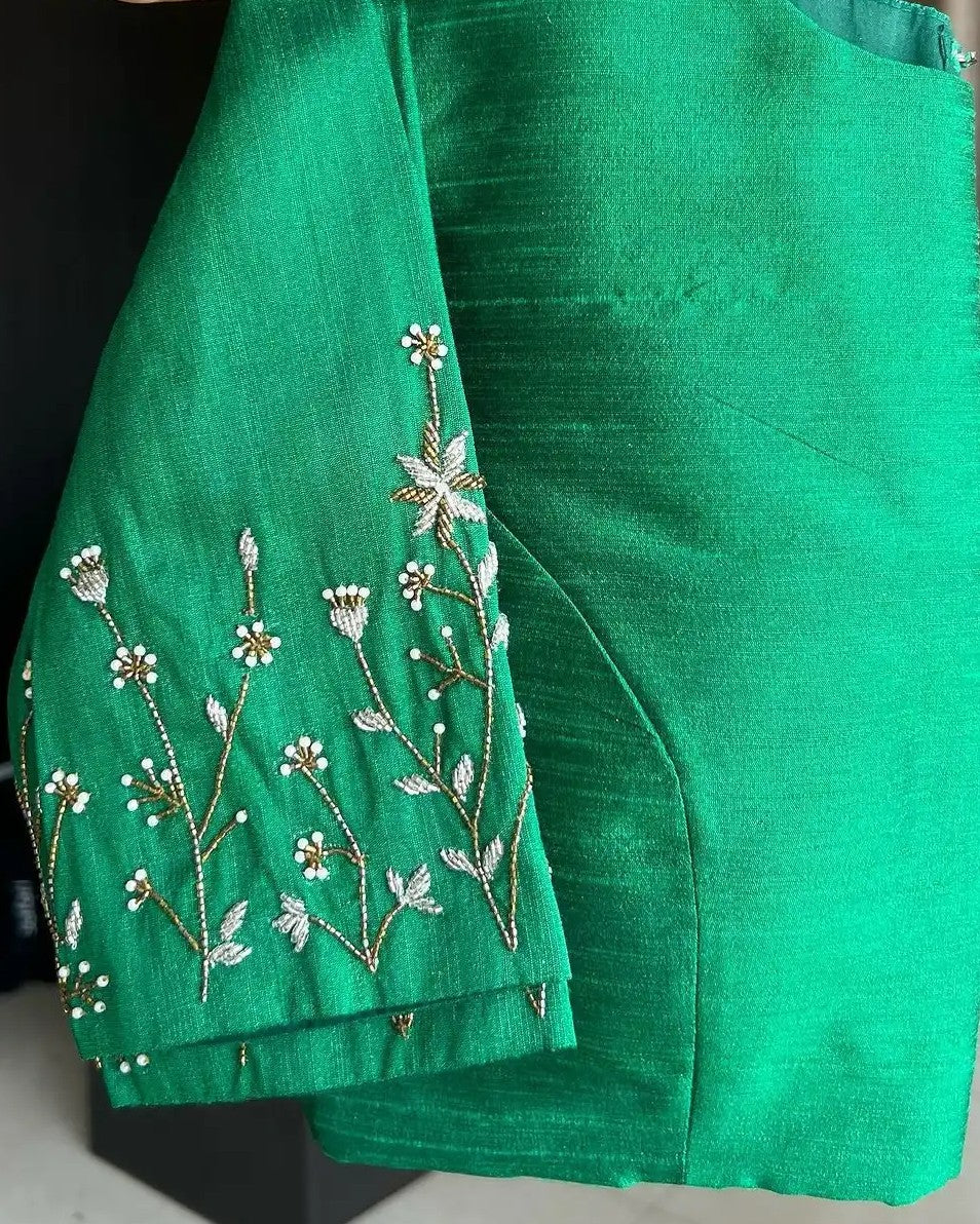 Silk blouse with handwork on sleeve