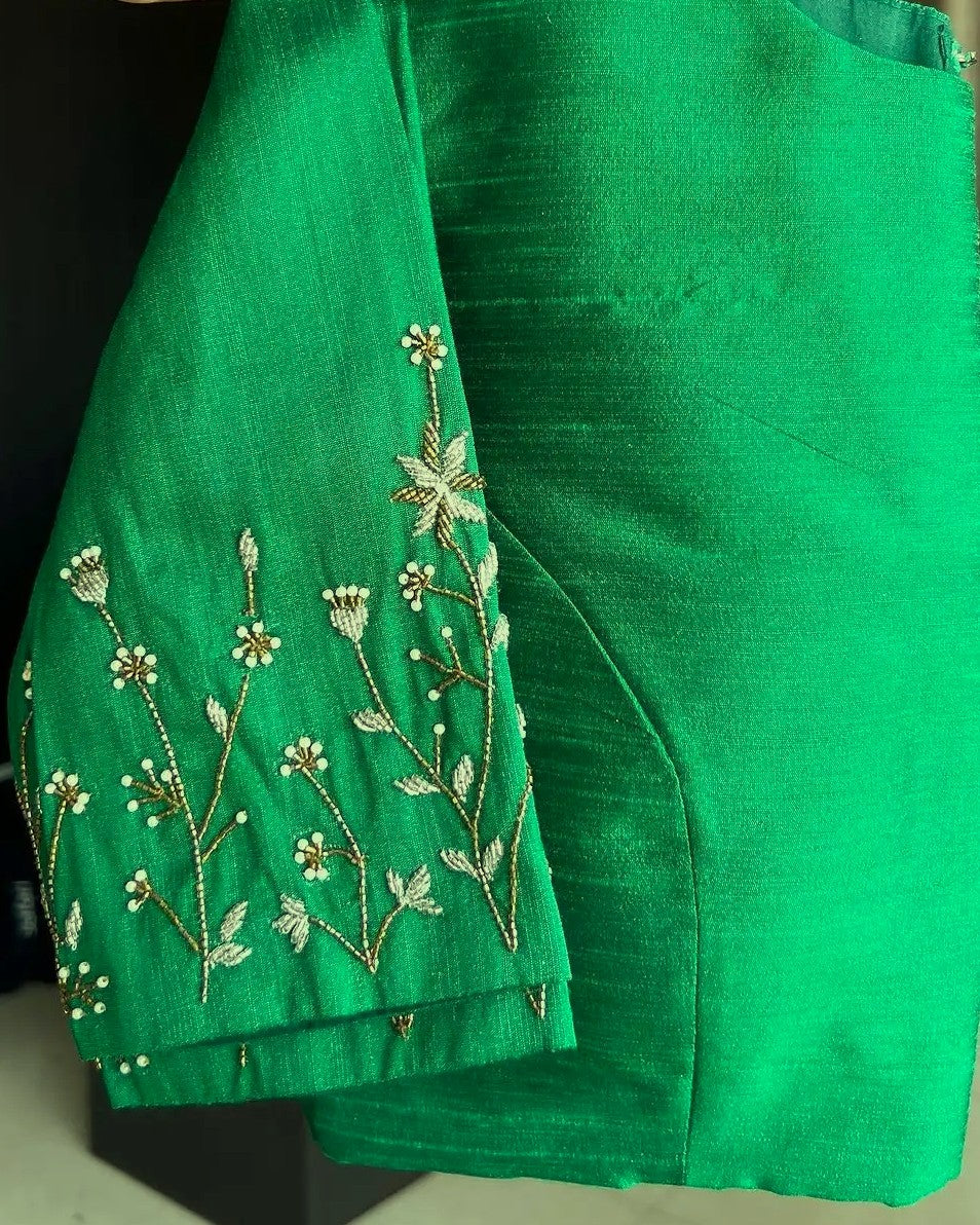 Silk blouse with handwork on sleeve