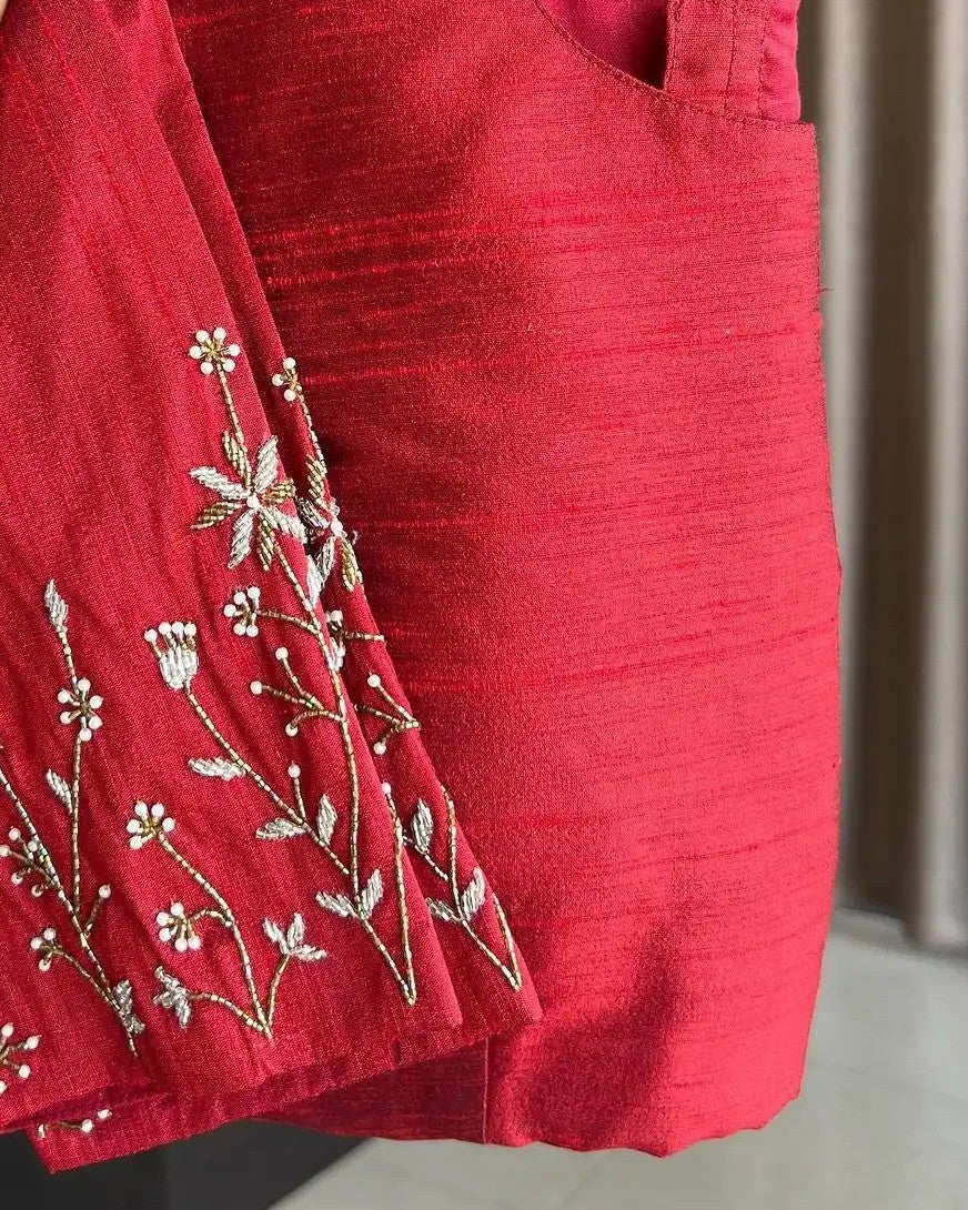 Silk blouse with handwork on sleeve