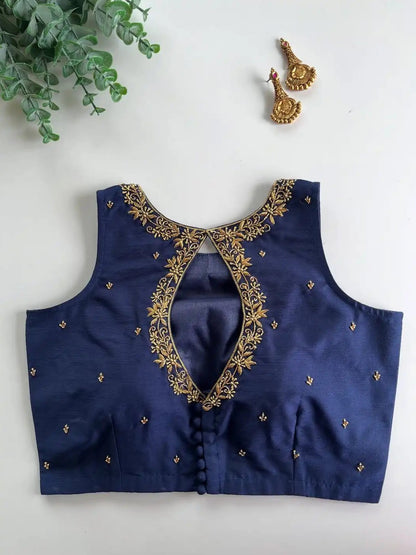 Galaxy Silk Blouse with Pretty Handwork - Sleeveless