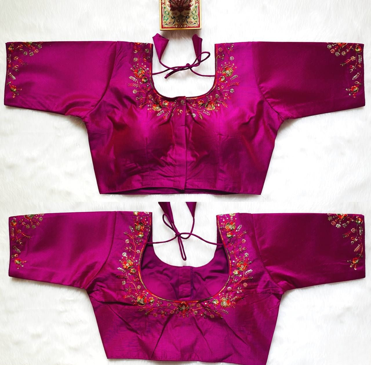 Silk Blouse with Multicolour Thread Embroidery