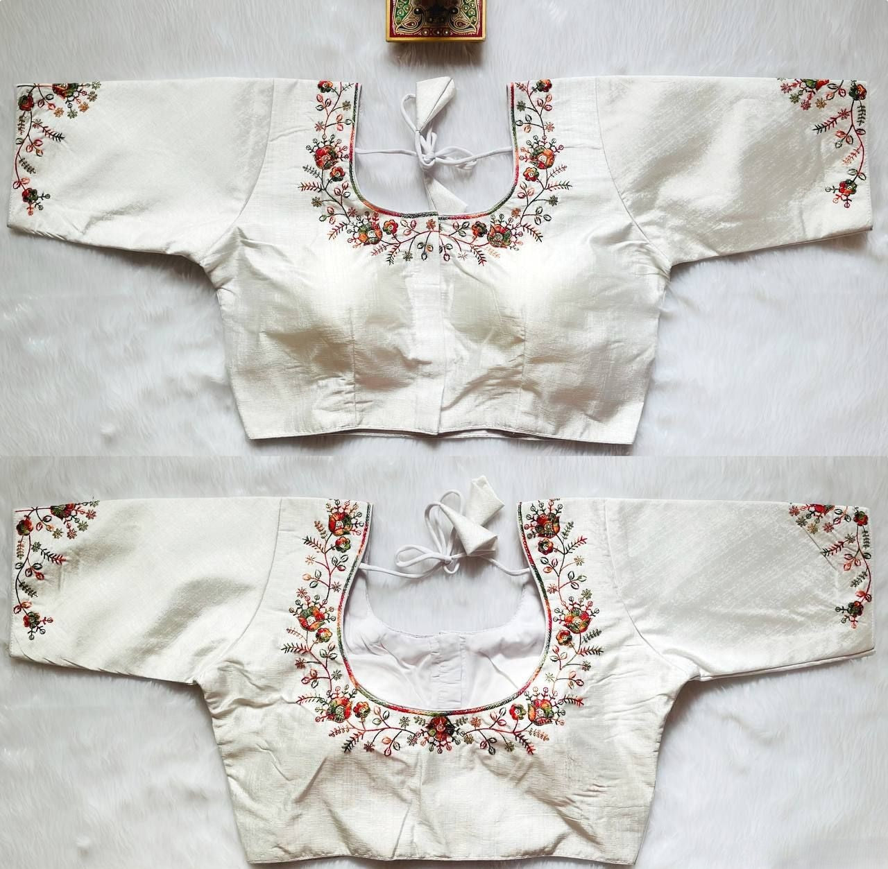 Silk Blouse with Multicolour Thread Embroidery