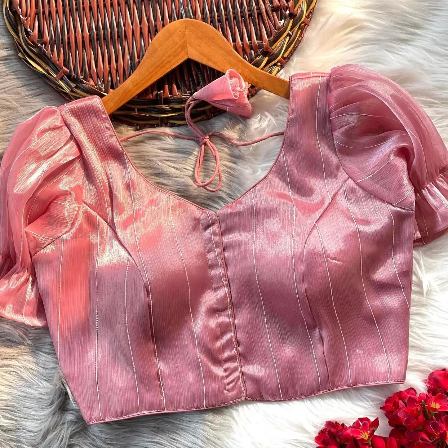 Jimmy Choo Satin Blouse with Puff Sleeves