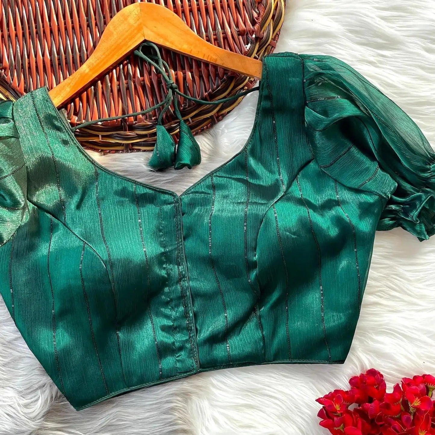 Jimmy Choo Satin Blouse with Puff Sleeves