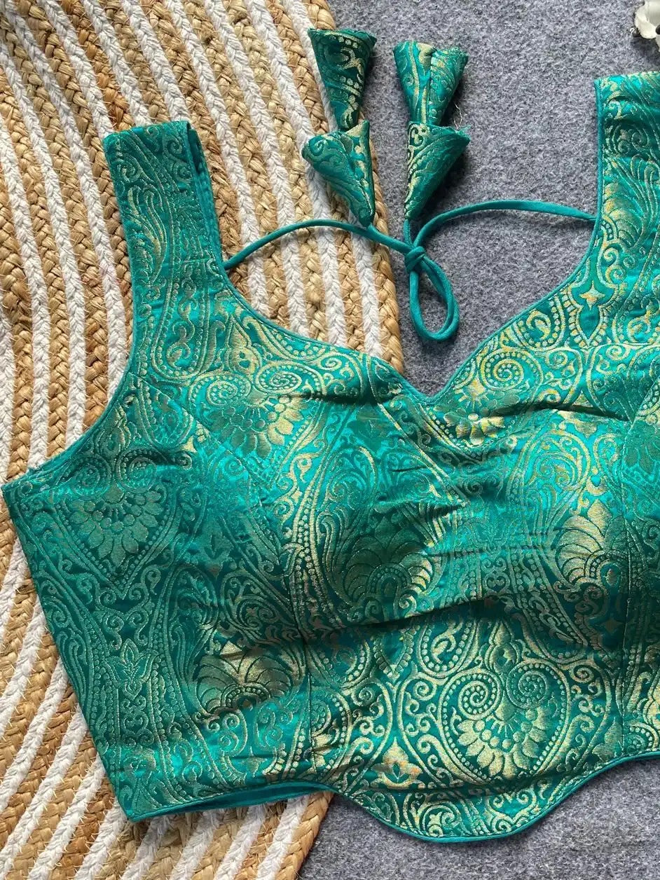 Corset Style Satin Silk Jacquard Blouse (Sleeves attached inside)