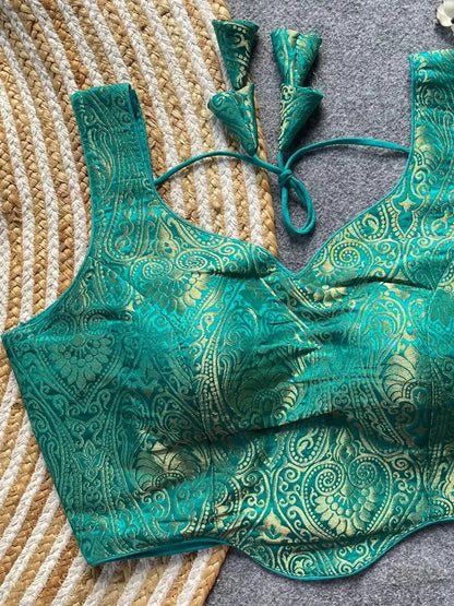 Corset Style Satin Silk Jacquard Blouse (Sleeves attached inside)