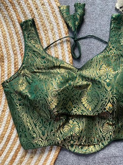 Corset Style Satin Silk Jacquard Blouse (Sleeves attached inside)