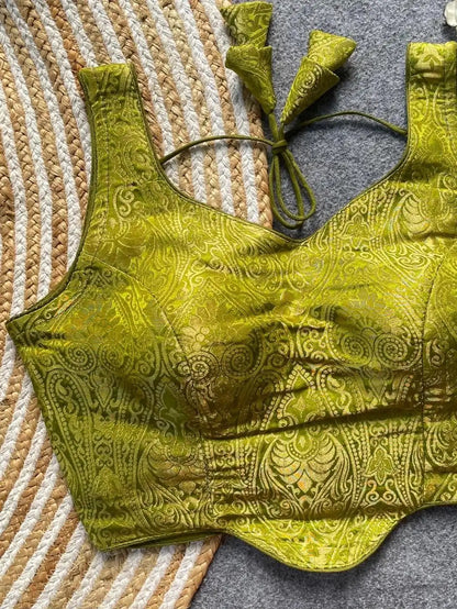 Corset Style Satin Silk Jacquard Blouse (Sleeves attached inside)