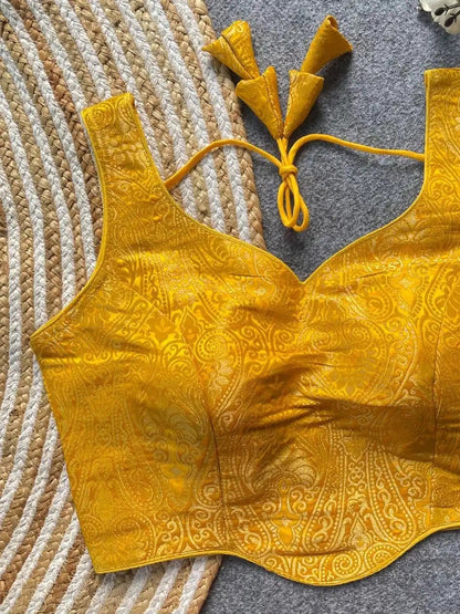 Corset Style Satin Silk Jacquard Blouse (Sleeves attached inside)