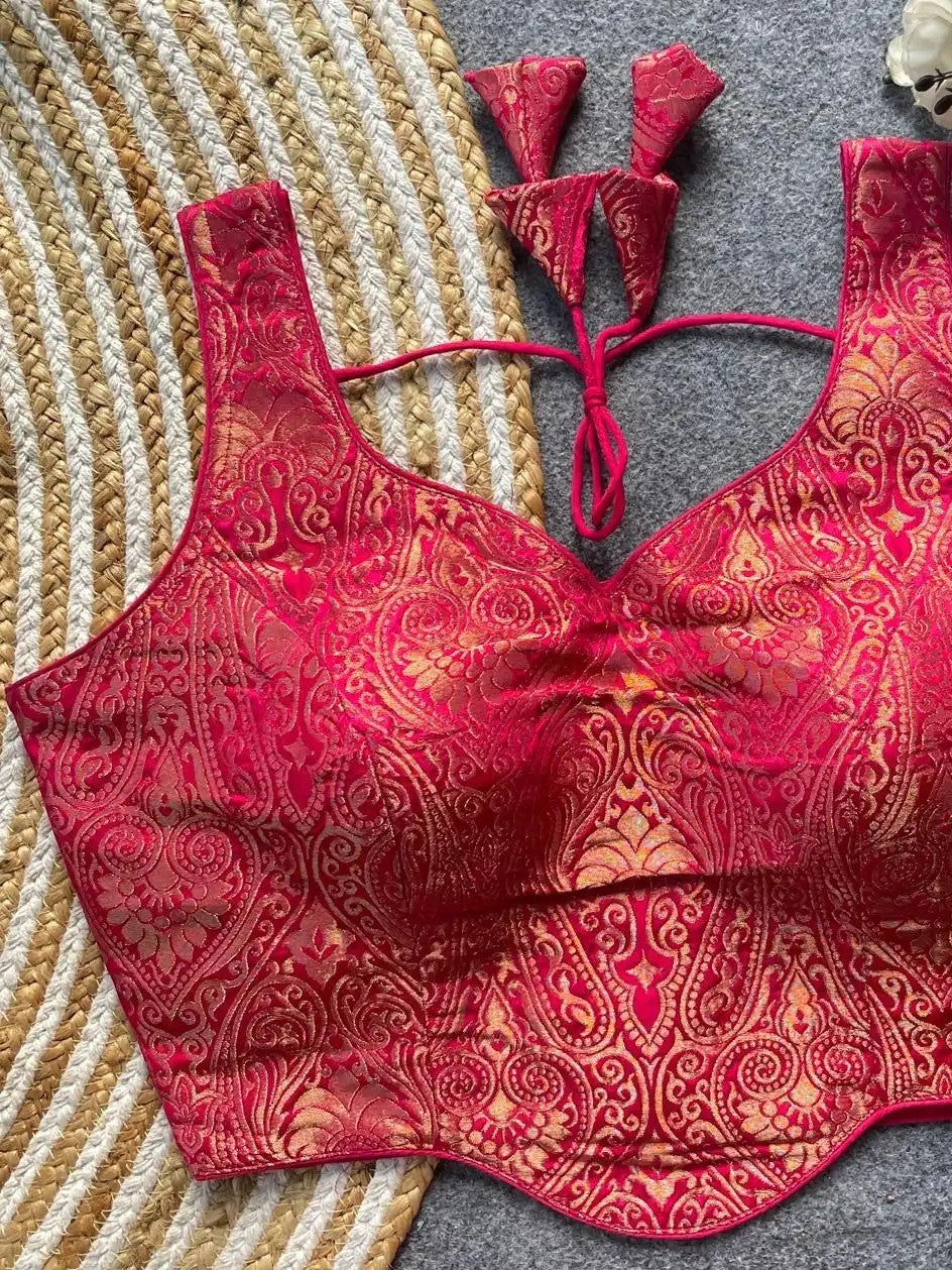 Corset Style Satin Silk Jacquard Blouse (Sleeves attached inside)