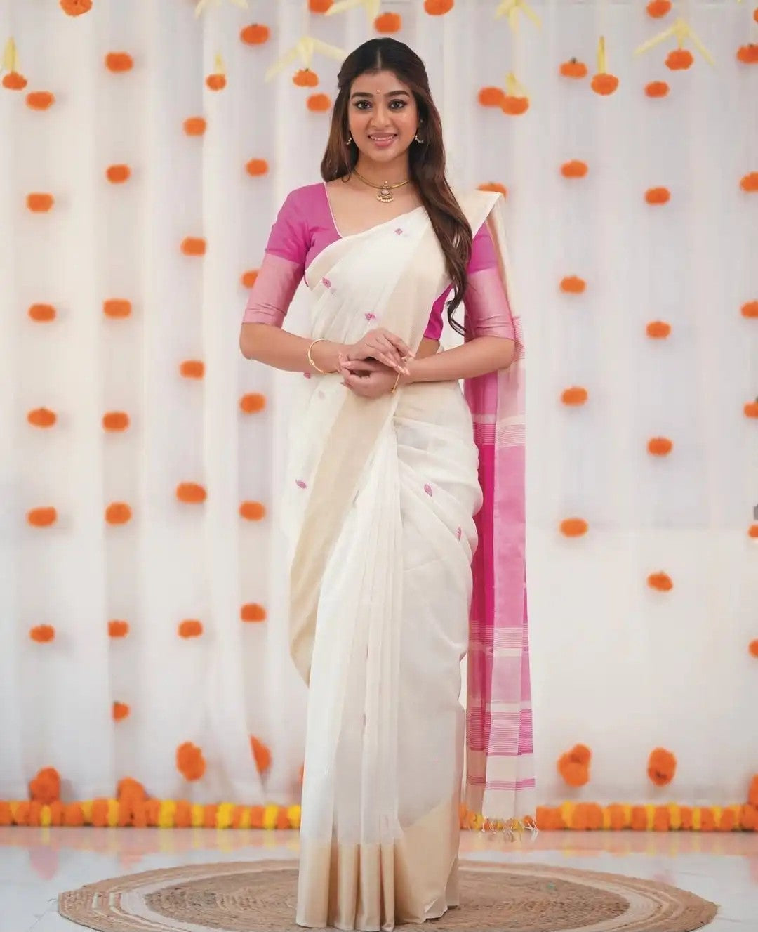 Cotton Blend Sarees in Soft Shades with Stitched Blouse