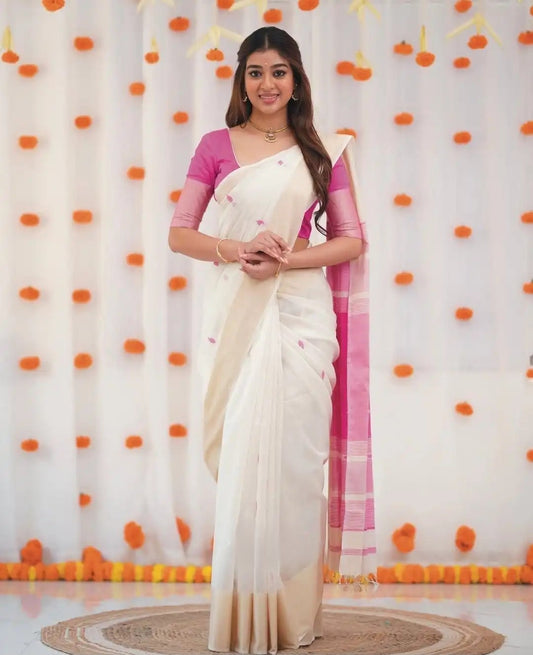 Cotton Blend Sarees in Soft Shades with Stitched Blouse