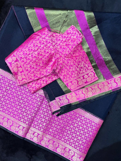 Manipuri Organza Saree with Stitched Blouse