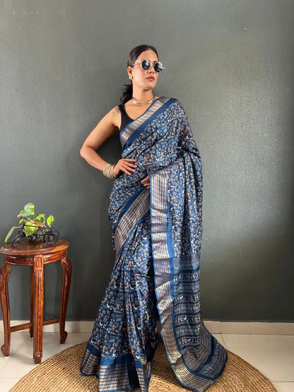 Ready-to-wear Saree with Stitched Blouse - Teal