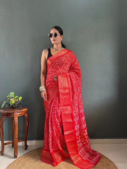 Ready-to-wear Saree with Stitched Blouse - Red