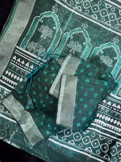 Cotton Blend Saree with Stitched Blouse