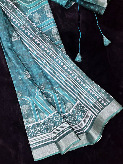 Cotton Blend Saree with Stitched Blouse