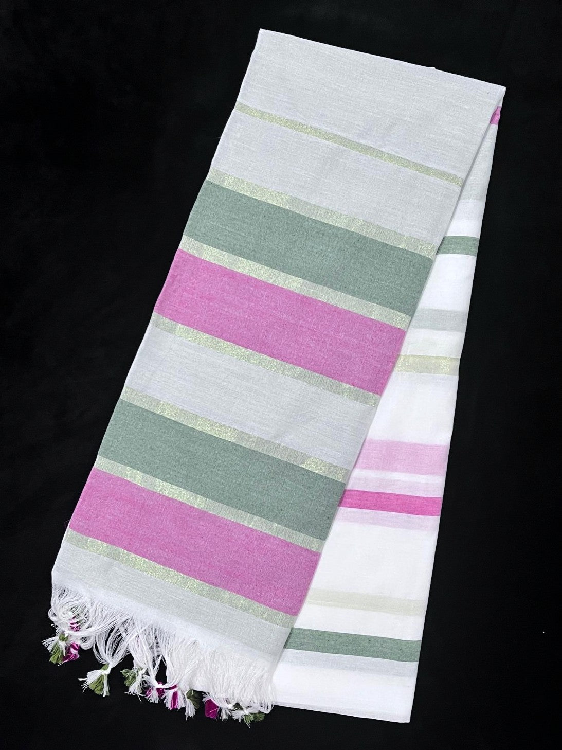 Semi Tussar Saree in Pink, Green & White